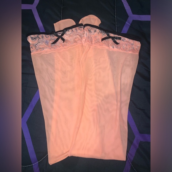 G World Intimates 3pc pink and black garter dress with thigh highs and panties - Picture 3 of 5